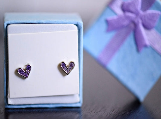 Silver Amethyst Heart Earrings