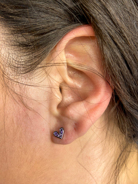 Silver Amethyst Heart Earrings